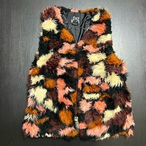 Say what? faux fur womens vest size small..
